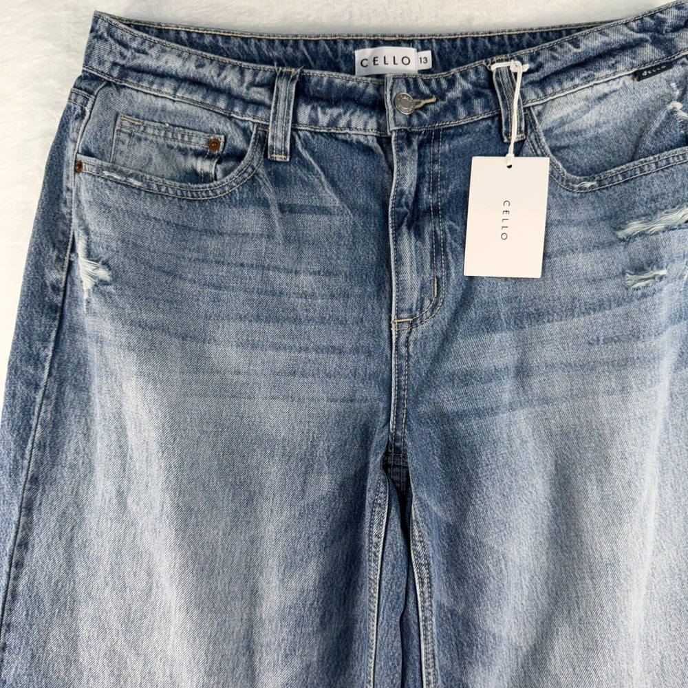 Cello 13 Jeans Low Baggy 90s Straight Wide Leg Distressed Denim Medium Wash Blue - Picture 4 of 15